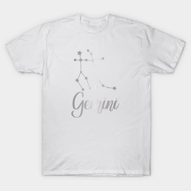 Gemini Zodiac Constellation in Silver T-Shirt by Kelly Gigi